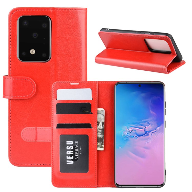 Crazy Horse Wallet Leather Stand Case for Samsung Galaxy S20 Ultra - Red-1