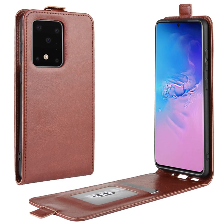 Crazy Horse Vertical Leather Card Holder Case for Samsung Galaxy S20 Ultra - Brown-1