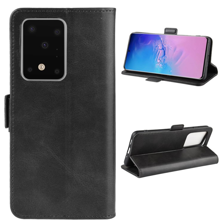 Couro Fecho Duplo Caso Estande Carteira Magnética Para Samsung Galaxy S11 Mais - Preto-1