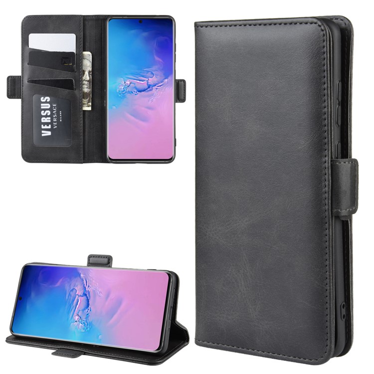 Couro Fecho Duplo Caso Estande Carteira Magnética Para Samsung Galaxy S11 Mais - Preto-2