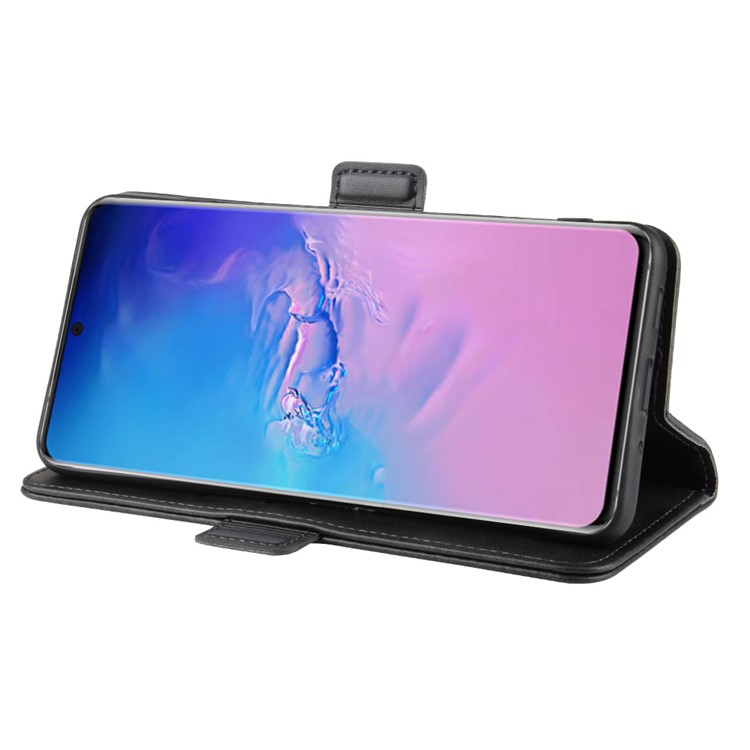 Couro Fecho Duplo Caso Estande Carteira Magnética Para Samsung Galaxy S11 Mais - Preto-6