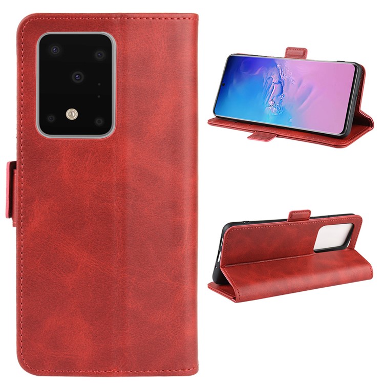 Magnetic Double Clasp Leather Wallet Stand Case for Samsung Galaxy S20 Ultra - Red-1