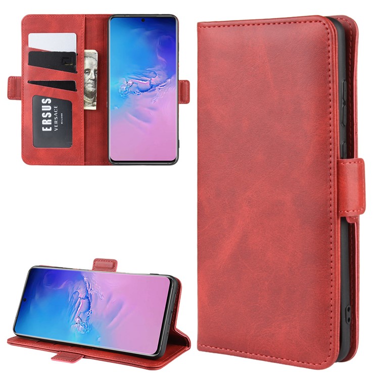 Magnetic Double Clasp Leather Wallet Stand Case for Samsung Galaxy S20 Ultra - Red-2