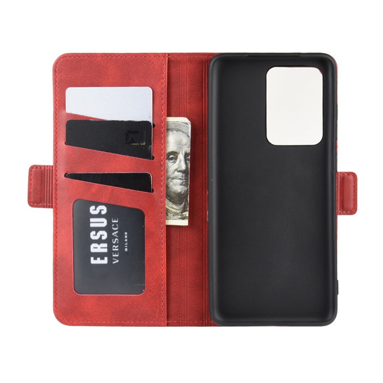 Magnetic Double Clasp Leather Wallet Stand Case for Samsung Galaxy S20 Ultra - Red-4