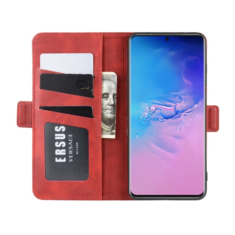Magnetic Double Clasp Leather Wallet Stand Case for Samsung Galaxy S20 Ultra - Red-5