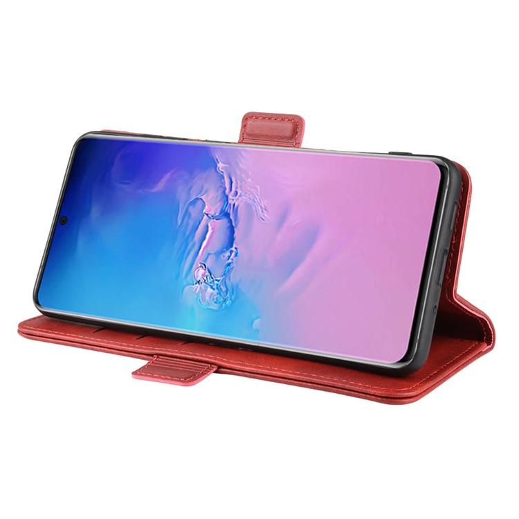 Magnetic Double Clasp Leather Wallet Stand Case for Samsung Galaxy S20 Ultra - Red-6