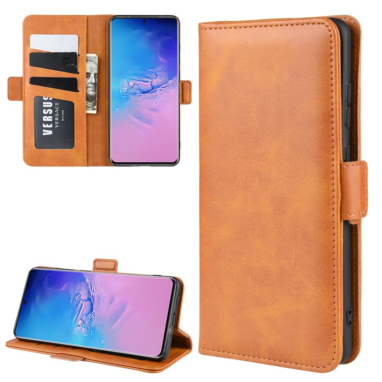 Magnetic Double Clasp Leather Wallet Stand Case for Samsung Galaxy S20 Ultra - Brown-2