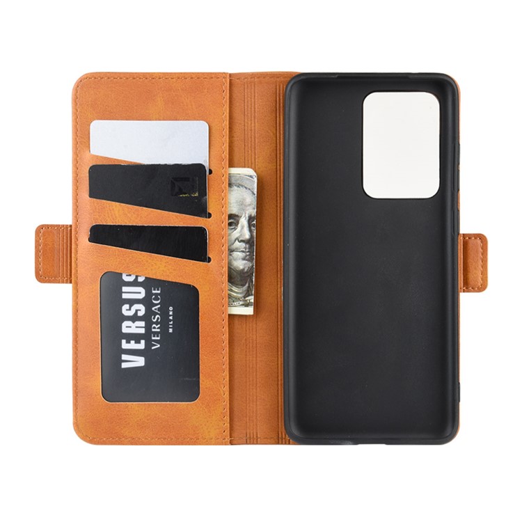 Magnetic Double Clasp Leather Wallet Stand Case for Samsung Galaxy S20 Ultra - Brown-4