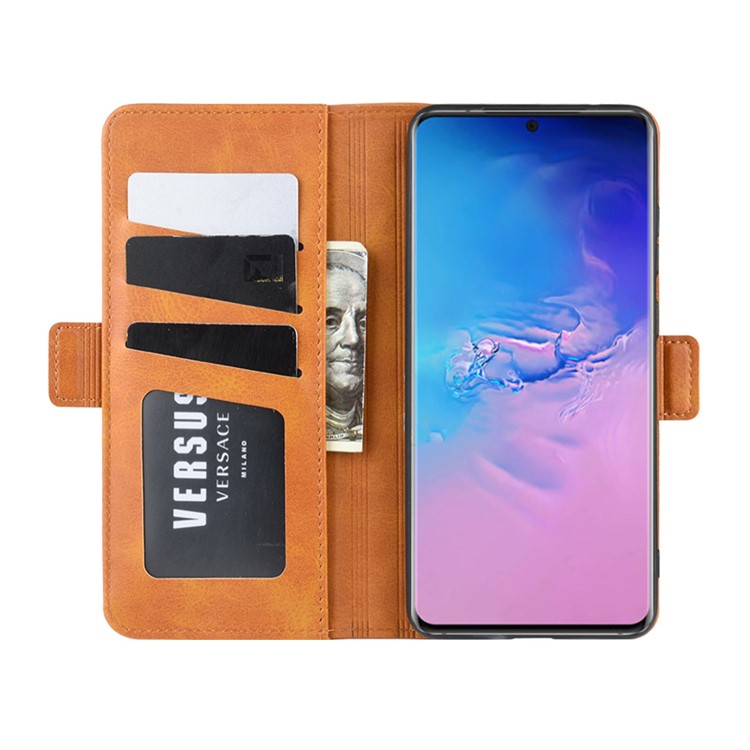 Magnetic Double Clasp Leather Wallet Stand Case for Samsung Galaxy S20 Ultra - Brown-5
