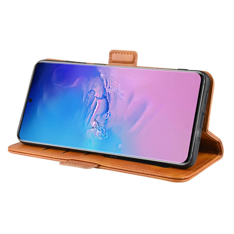 Magnetic Double Clasp Leather Wallet Stand Case for Samsung Galaxy S20 Ultra - Brown-6