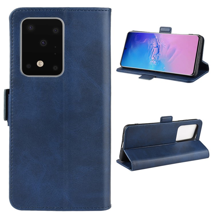 Magnetic Double Clasp Leather Wallet Stand Case for Samsung Galaxy S20 Ultra - Blue-1
