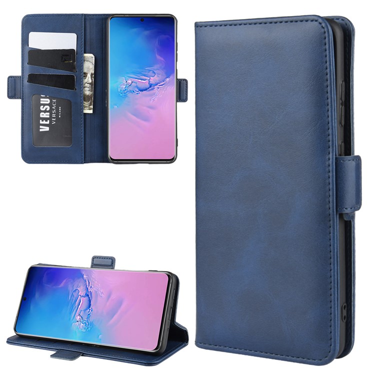Magnetic Double Clasp Leather Wallet Stand Case for Samsung Galaxy S20 Ultra - Blue-2