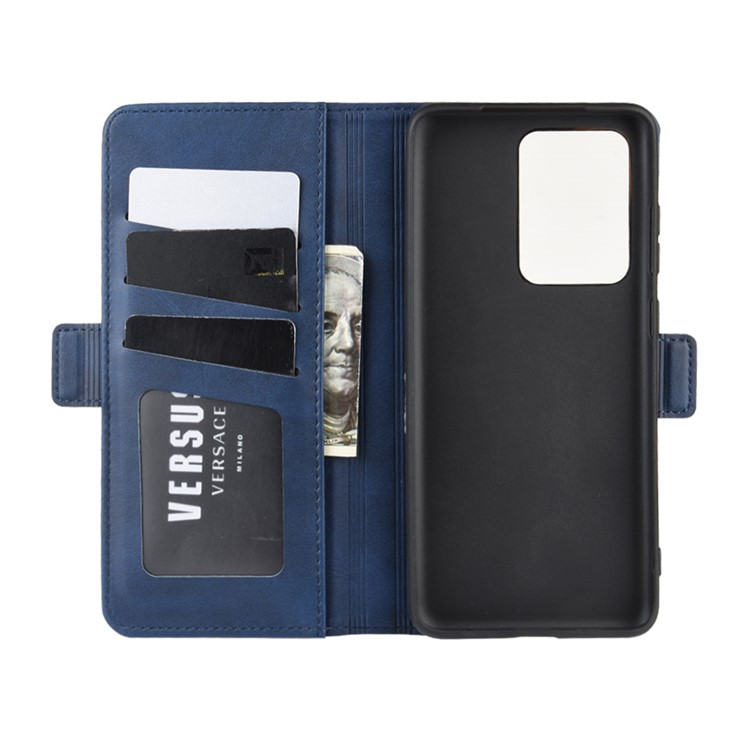 Magnetic Double Clasp Leather Wallet Stand Case for Samsung Galaxy S20 Ultra - Blue-4