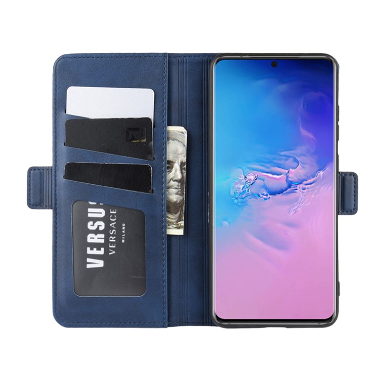Magnetic Double Clasp Leather Wallet Stand Case for Samsung Galaxy S20 Ultra - Blue-5