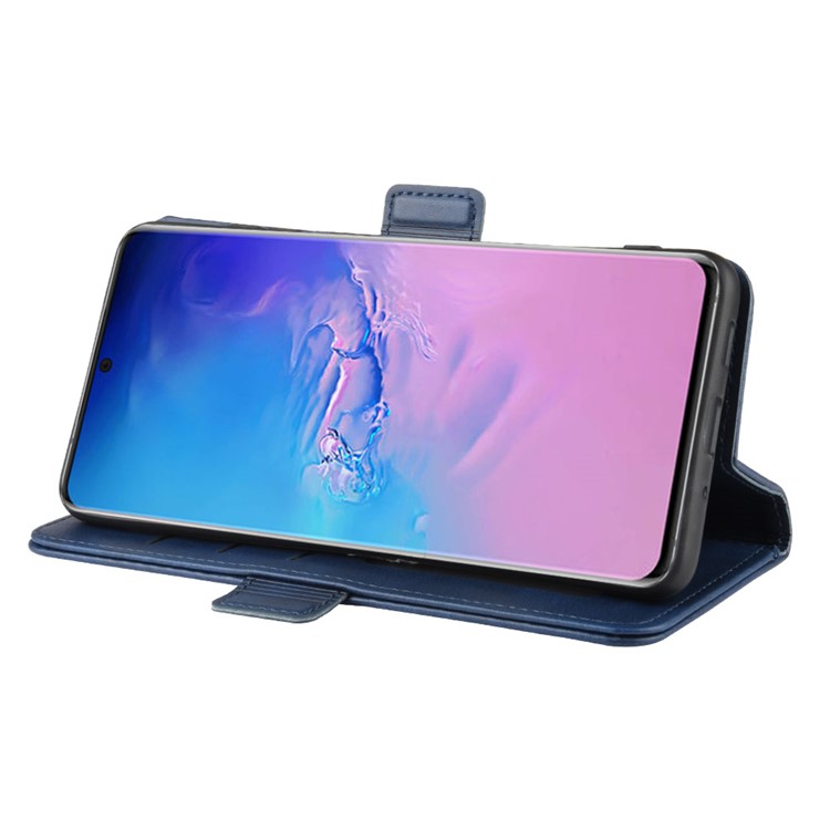Magnetic Double Clasp Leather Wallet Stand Case for Samsung Galaxy S20 Ultra - Blue-6