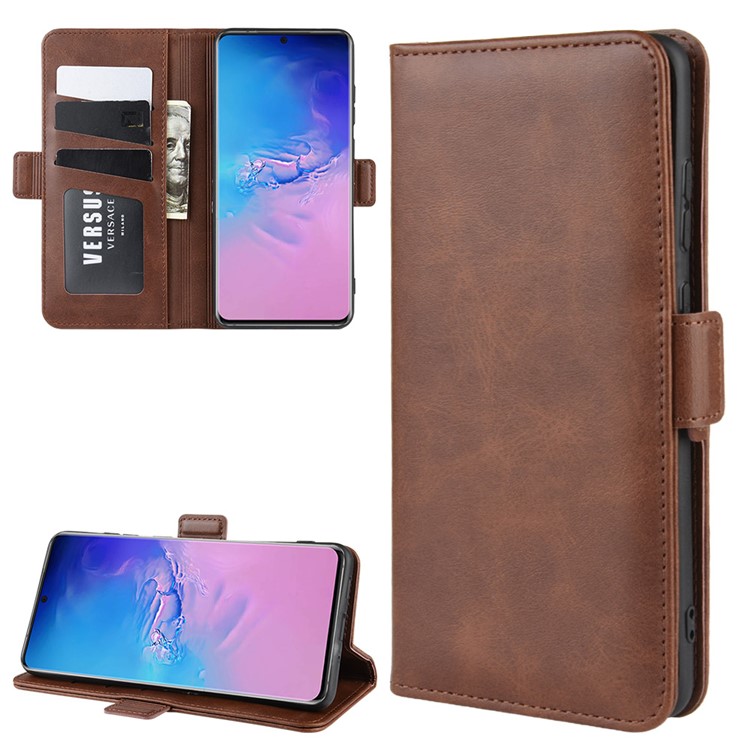 Magnetic Double Clasp Leather Wallet Stand Case for Samsung Galaxy S20 Ultra - Coffee-2