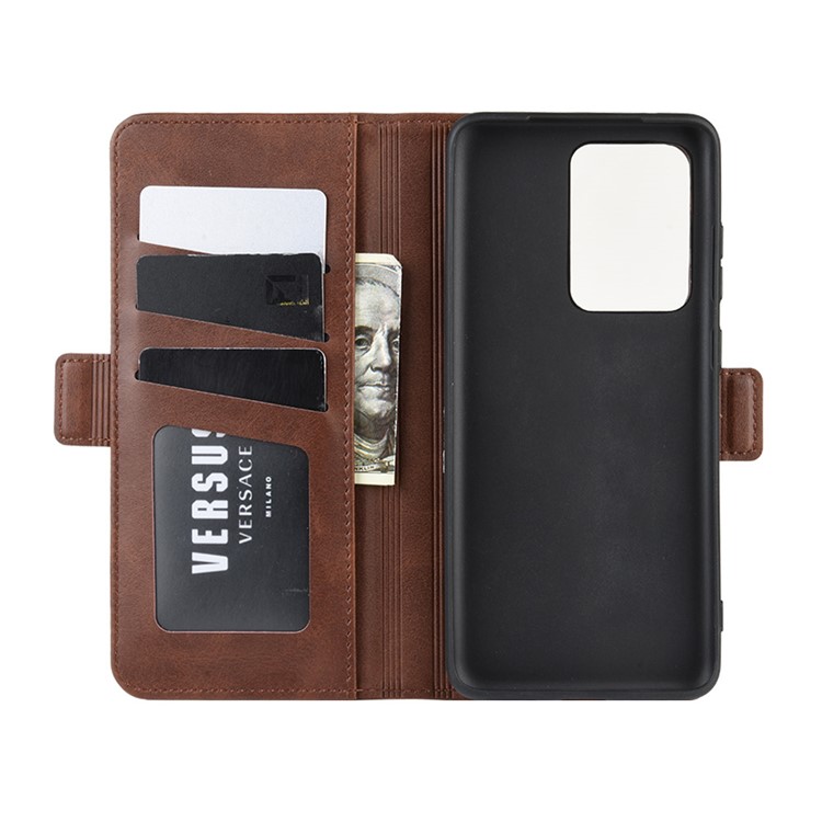 Magnetic Double Clasp Leather Wallet Stand Case for Samsung Galaxy S20 Ultra - Coffee-4