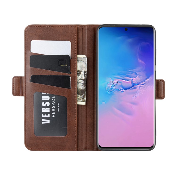 Magnetic Double Clasp Leather Wallet Stand Case for Samsung Galaxy S20 Ultra - Coffee-5