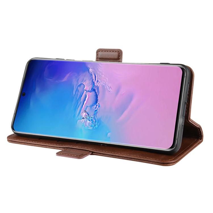 Magnetic Double Clasp Leather Wallet Stand Case for Samsung Galaxy S20 Ultra - Coffee-6