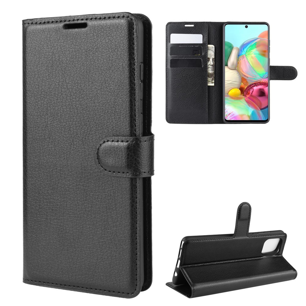 Litchi Skin Wallet Flip Leather Case for Galaxy A81/Note 10 Lite/M60s - Black-2