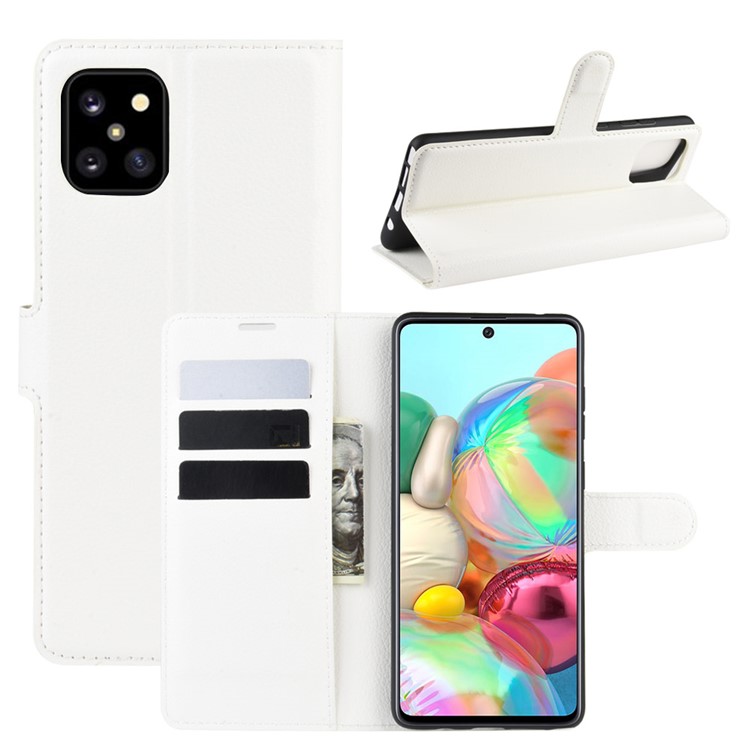 Litchi Skin Cartlet Flip Leather Case Para Galaxy A81/nota 10 Lite/M60s - Branco