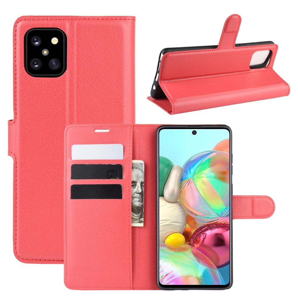 Litchi Skin Wallet Flip Leather Case for Galaxy A81/Note 10 Lite/M60s - Red-1
