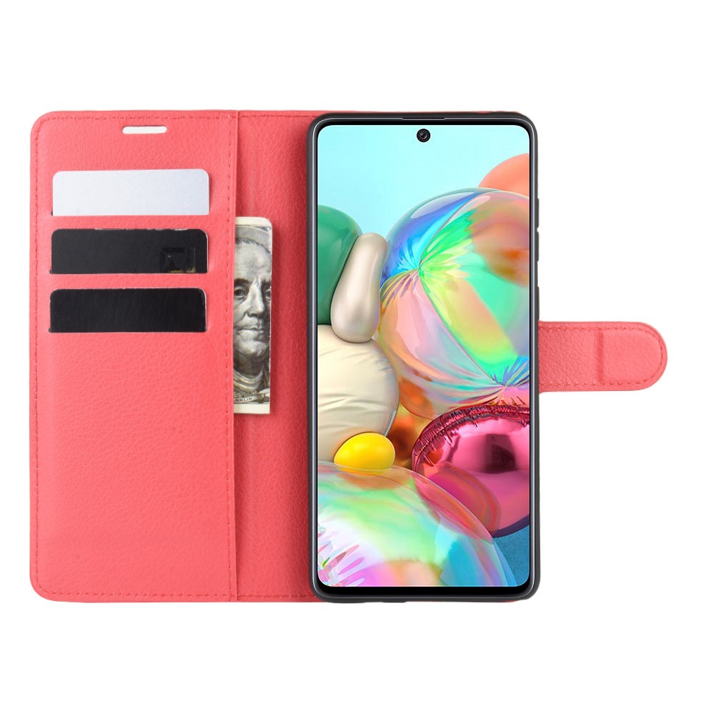 Litchi Skin Cartlet Flip Leather Case Para Galaxy A81/nota 10 Lite/M60s - Vermelho