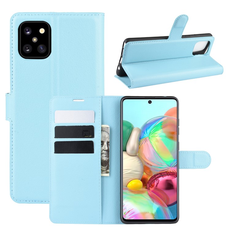 Litchi Skin Wallet Flip Leather Case for Galaxy A81/Note 10 Lite/M60s - Blue-1