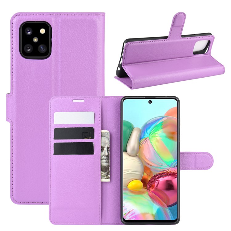 Litchi Skin Wallet Flip Leather Case for Galaxy A81/Note 10 Lite/M60s - Purple-1