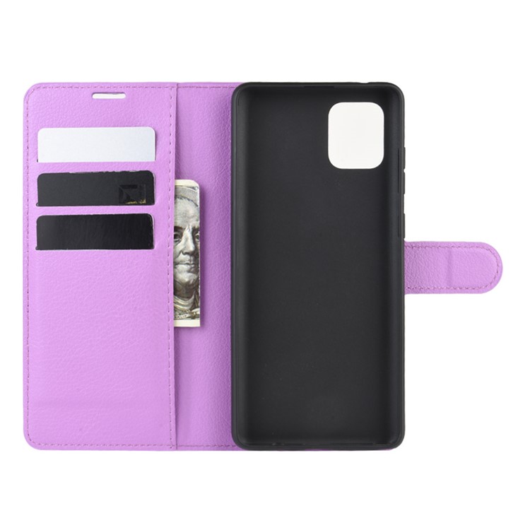 Litchi Skin Wallet Flip Leather Case for Galaxy A81/Note 10 Lite/M60s - Purple-3