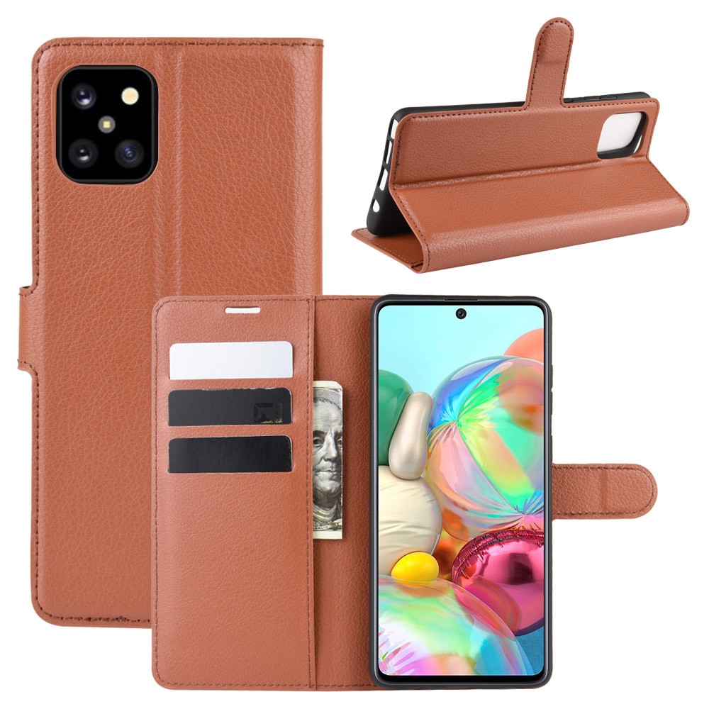 Litchi Skin Wallet Flip Leather Case for Galaxy A81/Note 10 Lite/M60s - Brown-1