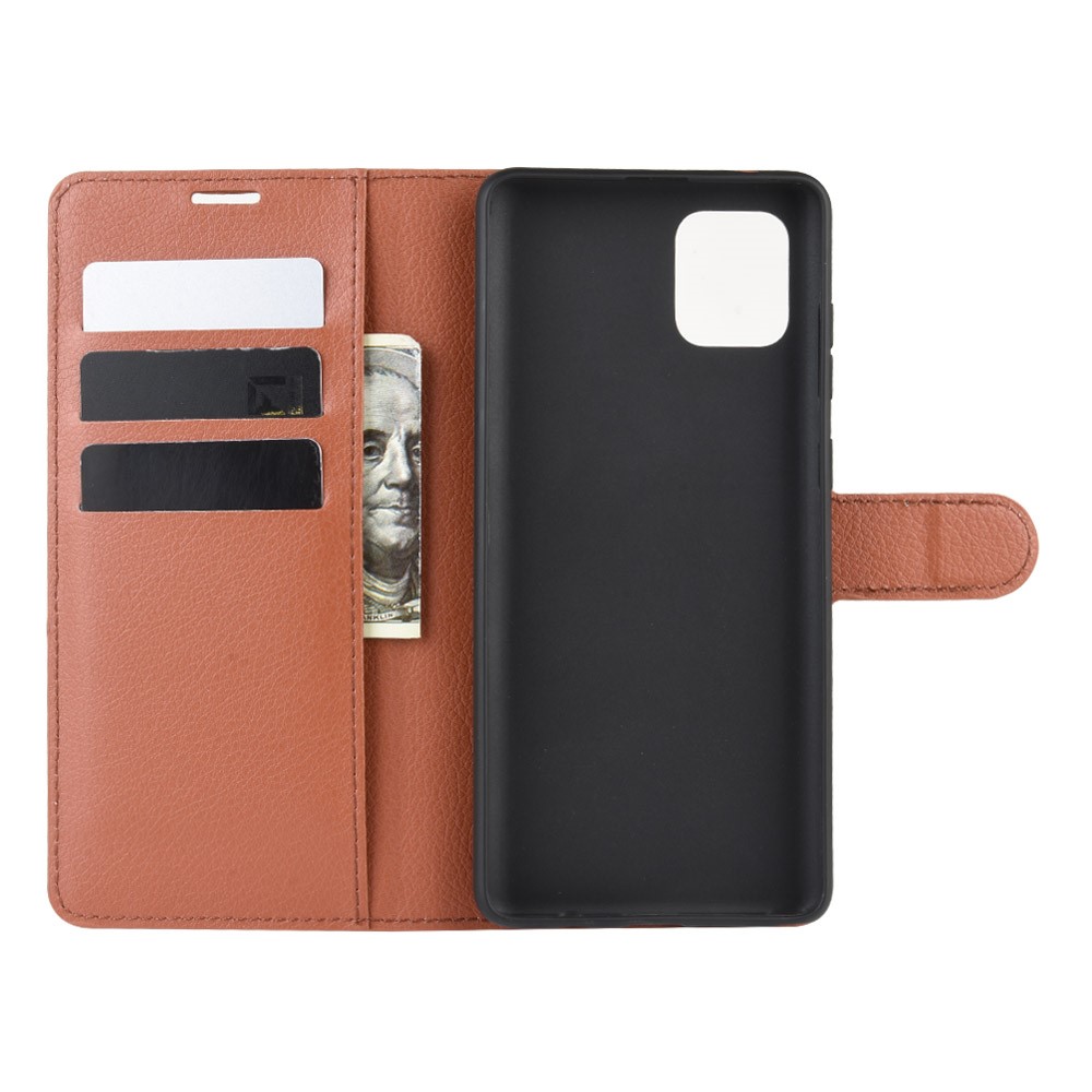 Litchi Skin Wallet Flip Leather Case for Galaxy A81/Note 10 Lite/M60s - Brown-3