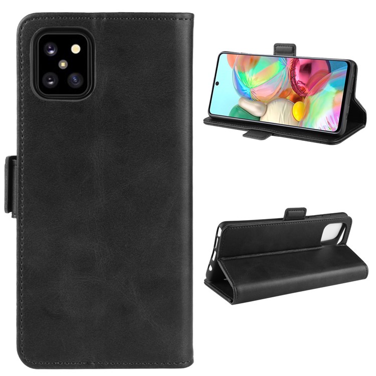 Magnetic Double Clasp Leather Wallet Case for Samsung Galaxy A81/Note 10 Lite/M60s - Black-1