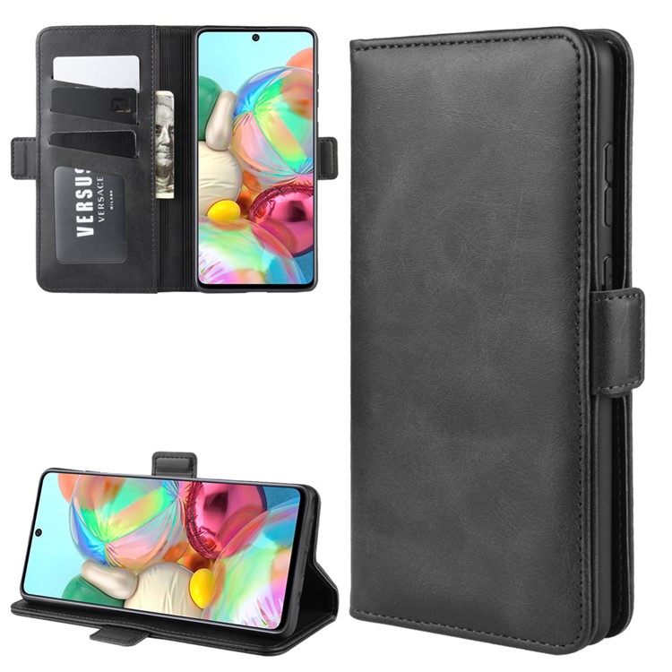 Magnetic Double Clasp Leather Wallet Case for Samsung Galaxy A81/Note 10 Lite/M60s - Black-2