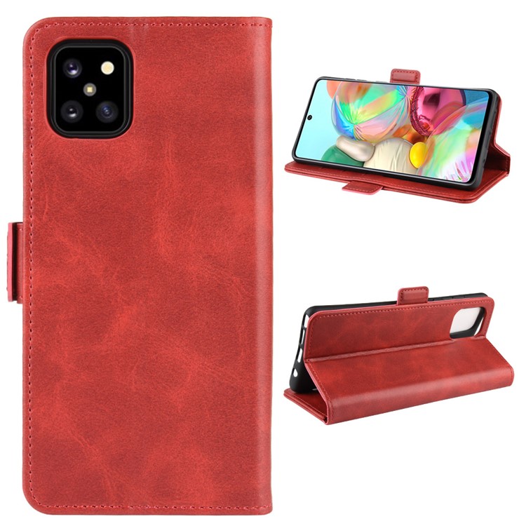 Magnetic Double Clasp Leather Wallet Case for Samsung Galaxy A81/Note 10 Lite/M60s - Red-1