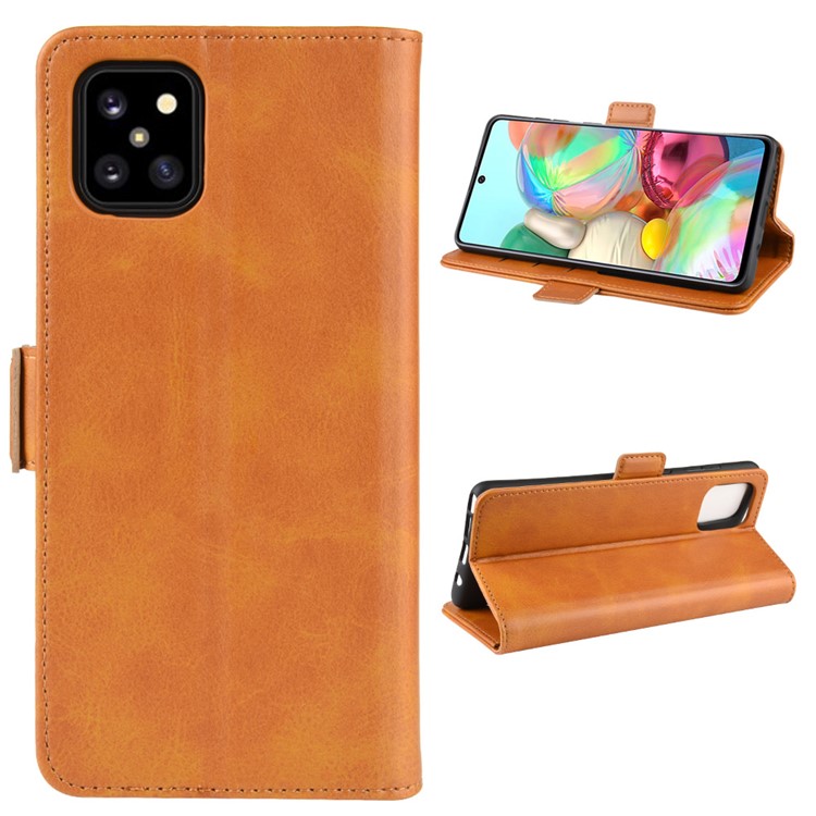 Magnetic Double Clasp Leather Wallet Case for Samsung Galaxy A81/Note 10 Lite/M60s - Brown-1