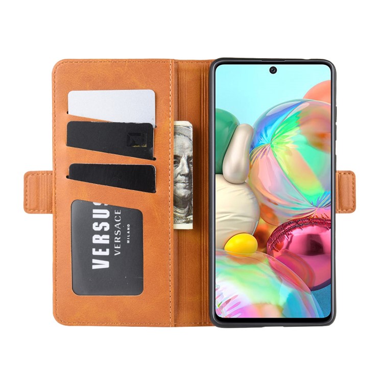 Magnetic Double Clasp Leather Wallet Case for Samsung Galaxy A81/Note 10 Lite/M60s - Brown-5