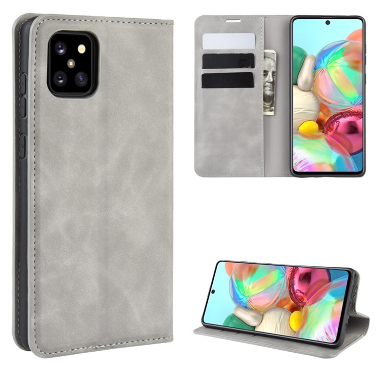 Silky Touch Leather Wallet Case for Samsung Galaxy A81/Note 10 Lite/M60s - Grey-1