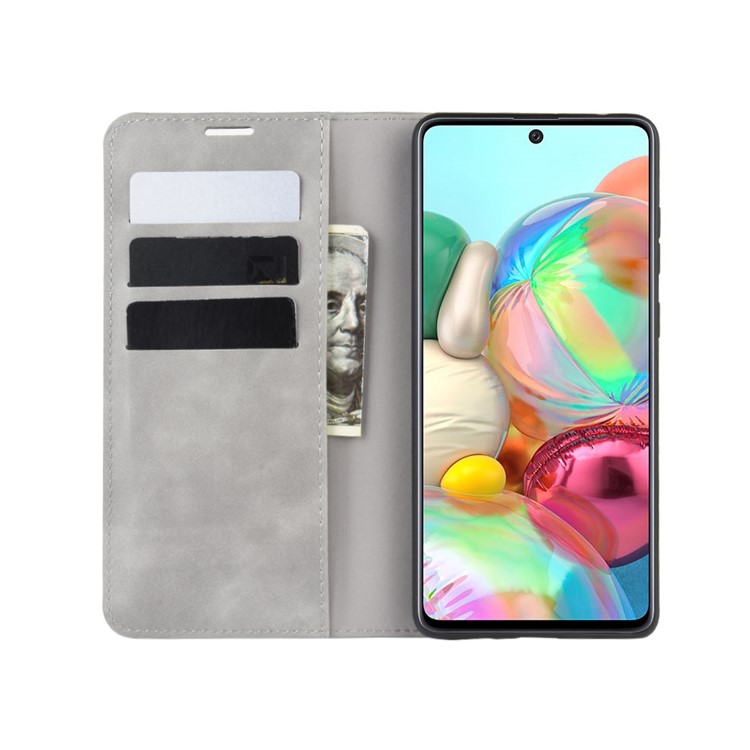 Silky Touch Leather Wallet Case for Samsung Galaxy A81/Note 10 Lite/M60s - Grey-4
