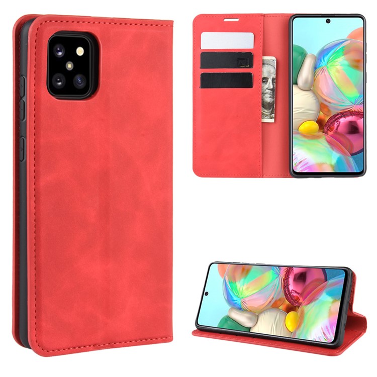 Silky Touch Leather Wallet Case for Samsung Galaxy A81/Note 10 Lite/M60s - Red-1