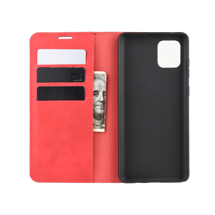 Silky Touch Leather Wallet Case for Samsung Galaxy A81/Note 10 Lite/M60s - Red-3