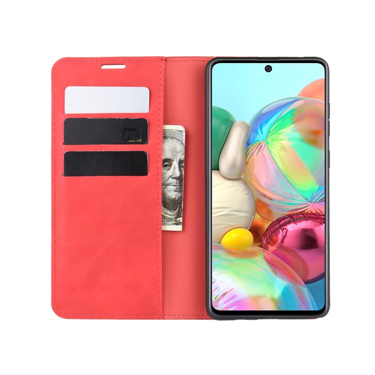 Silky Touch Leather Wallet Case for Samsung Galaxy A81/Note 10 Lite/M60s - Red-4