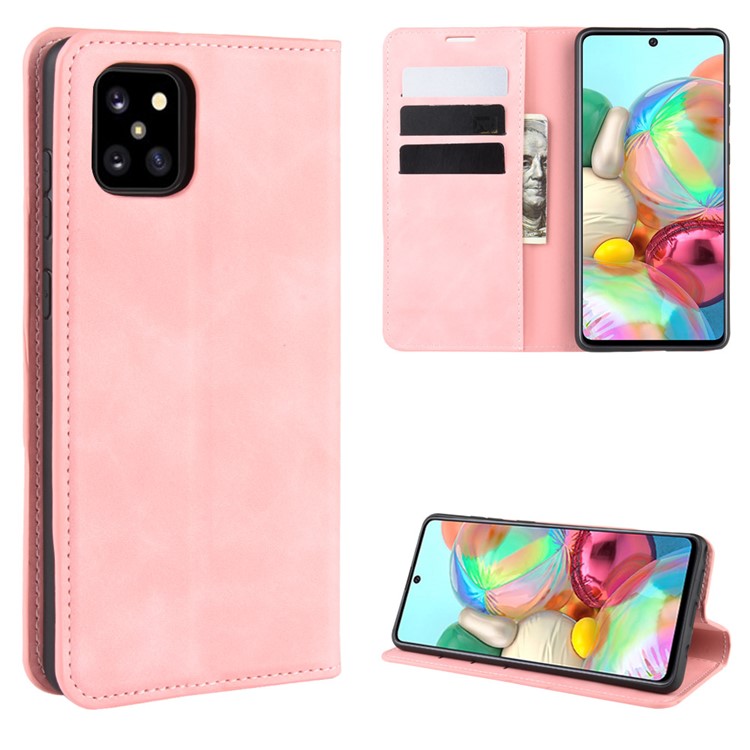 Silky Touch Leather Wallet Case for Samsung Galaxy A81/Note 10 Lite/M60s - Pink-1
