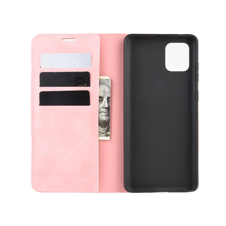 Silky Touch Leather Wallet Case for Samsung Galaxy A81/Note 10 Lite/M60s - Pink-3