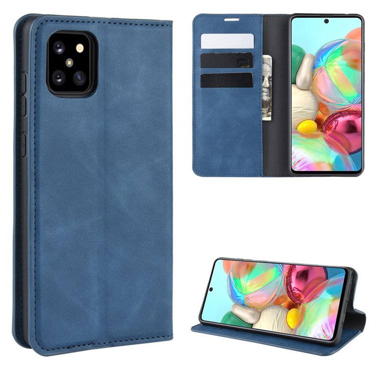 Silky Touch Leather Wallet Case for Samsung Galaxy A81/Note 10 Lite/M60s - Blue-1