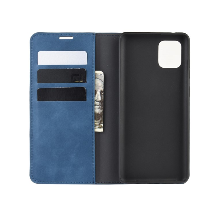 Silky Touch Leather Wallet Case for Samsung Galaxy A81/Note 10 Lite/M60s - Blue-3