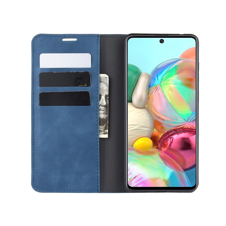 Silky Touch Leather Wallet Case for Samsung Galaxy A81/Note 10 Lite/M60s - Blue-4