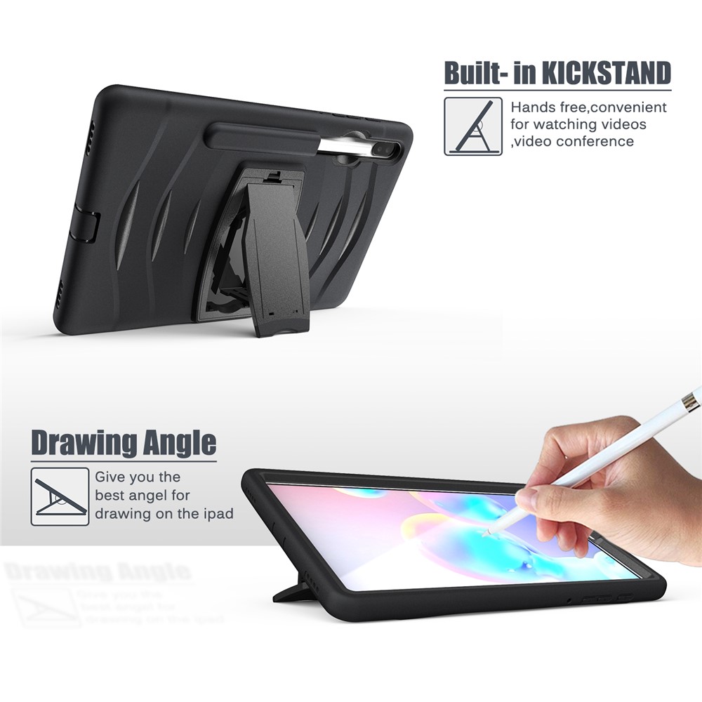 Shockproof PC + Silicone Tablet Combo Case with Kickstand and Pen Slot for Samsung Galaxy Tab S6 SM-T860/T865 - Black-12