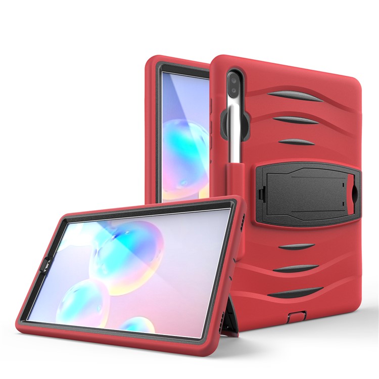Shockproof PC + Silicone Tablet Combo Case with Kickstand and Pen Slot for Samsung Galaxy Tab S6 SM-T860/T865 - Red-1