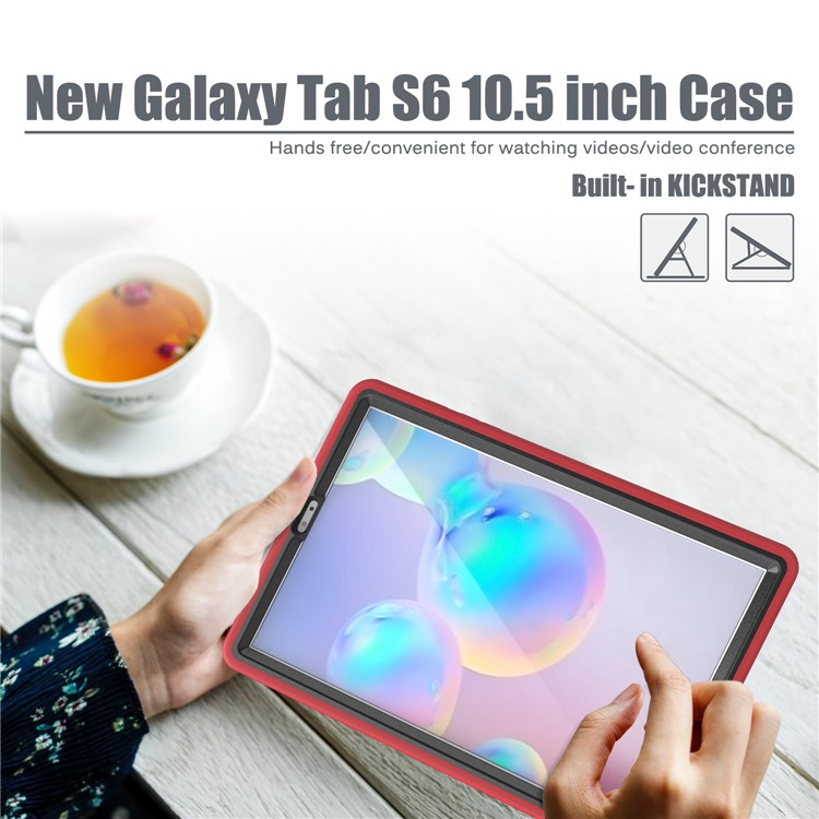Shockproof PC + Silicone Tablet Combo Case with Kickstand and Pen Slot for Samsung Galaxy Tab S6 SM-T860/T865 - Red-11